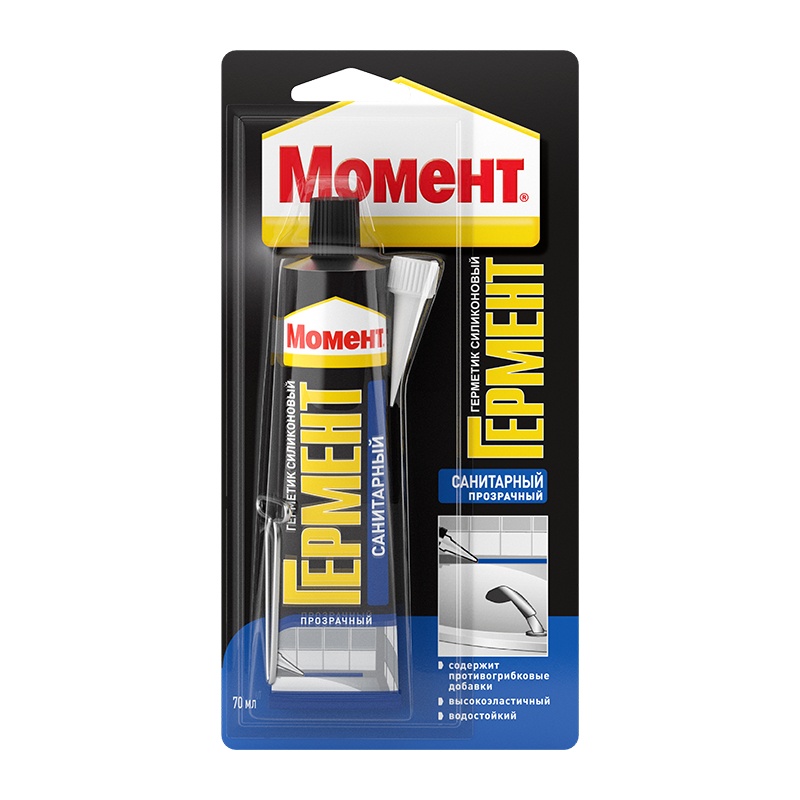 Герметик силикон прозрачный санитарный 70мл 3002431 Момент Гермент фото