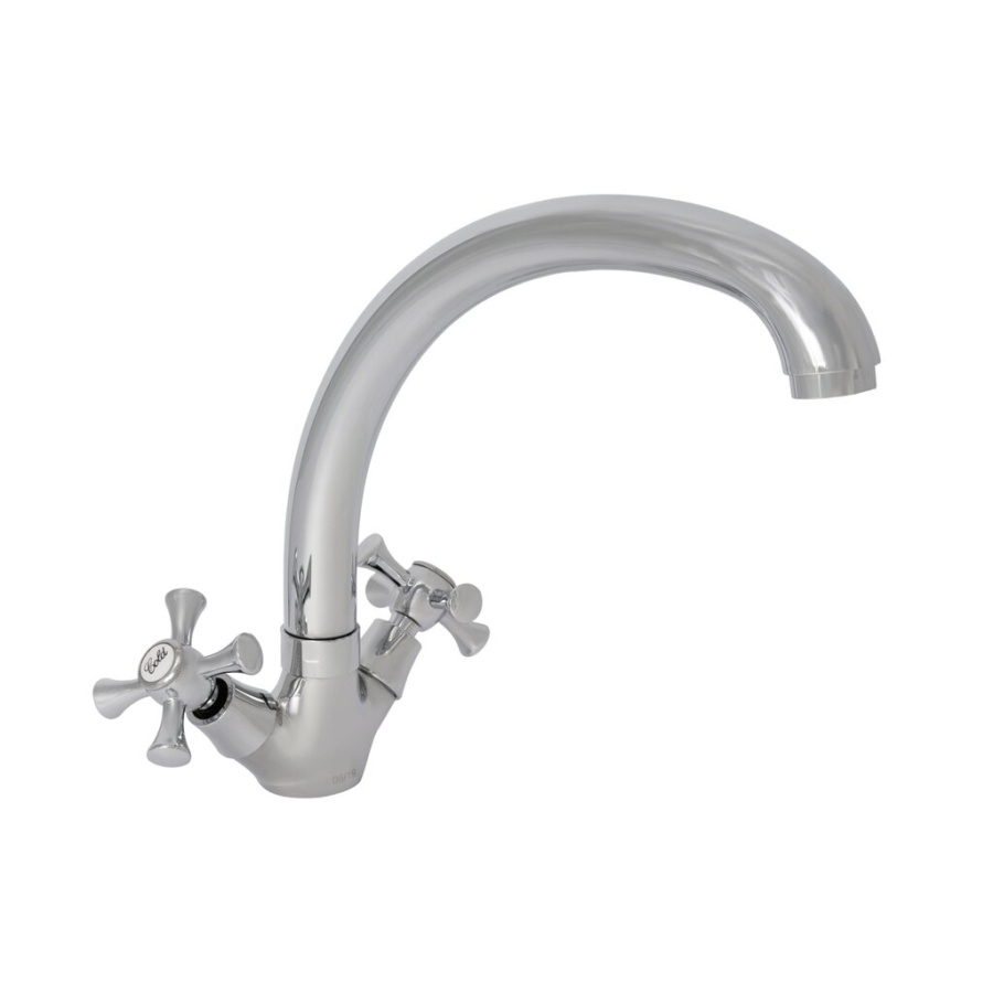 Смеситель д/кухни с 2-мя рукоятками с выс.гибким изливом, креп. гайка Луч 427064 1/10 Антей фото