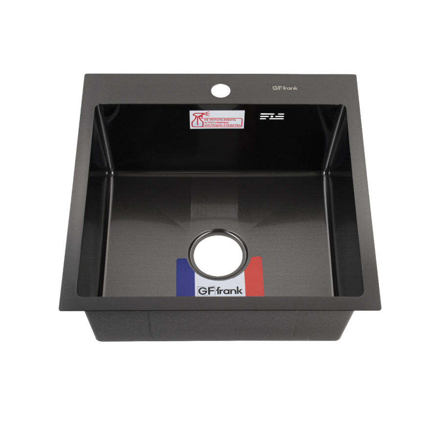 Мойка GFFrank врезная 50*50 ГРАФИТ гл ч 20см, большой сифон с переливом 50502G фото