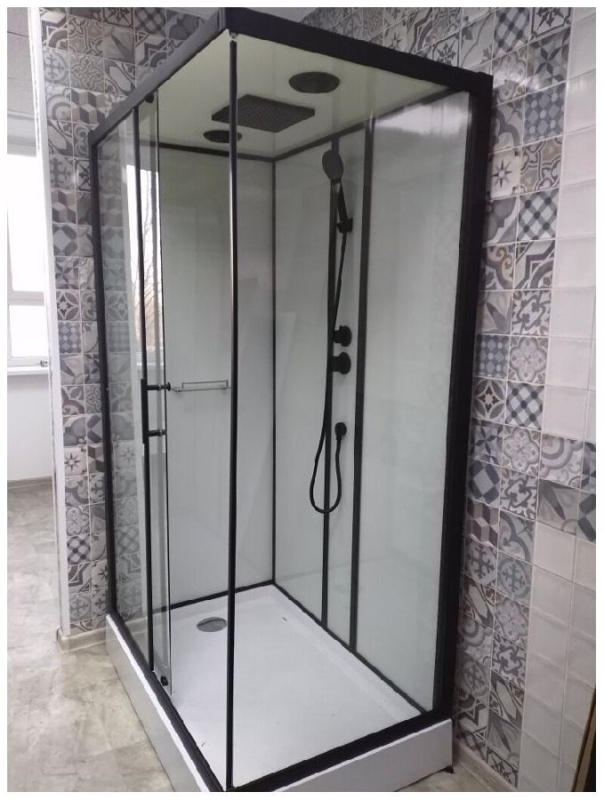 Душевая кабина1806C-S (с полкой) 80*120*215 н.п.,профиль Черный,белая задн.стенка,прозр. ст. фото