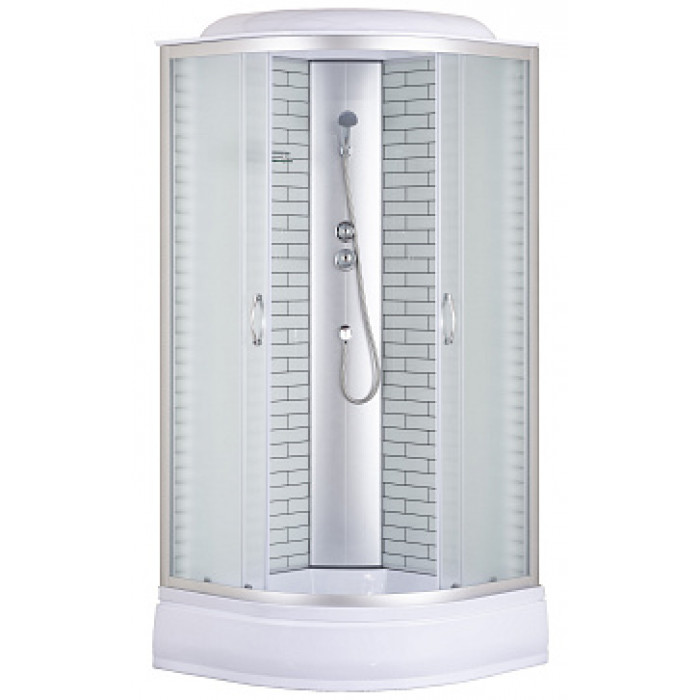 Душевая кабина CS-6690-25FW,90*90*215ср.п 25см,бел.кирпич.узор,стекло 4мм,проф.хром!!!УСИЛЕННАЯ!!! фото