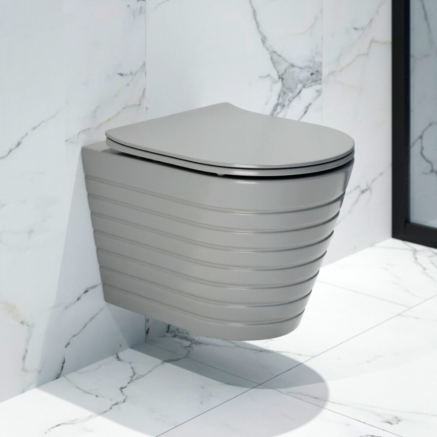 Унитаз подвесной K703GM серый матовый, безободковый, сиденье тонкое ДП, крепления фото