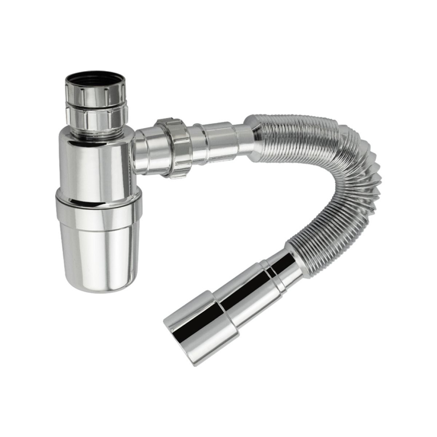 Сифон для мойки пластик с гофрой, хром. без горловины 8004 фото