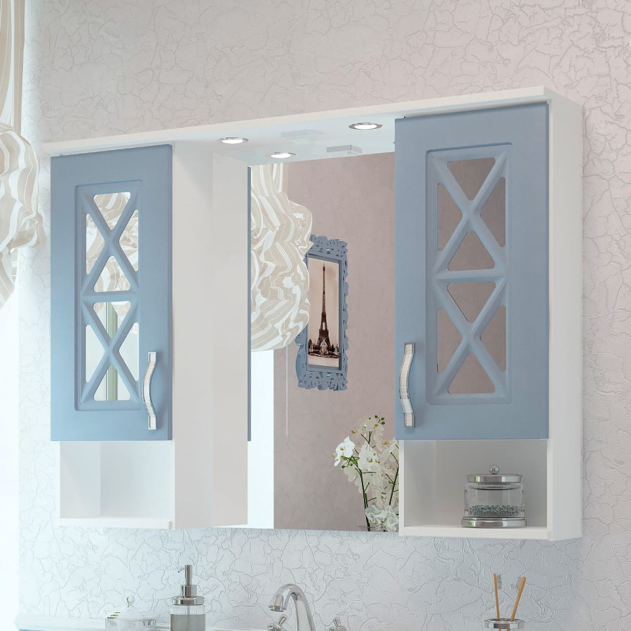 Шкаф зеркальный "Duglas 105 №3" патина голубая фото