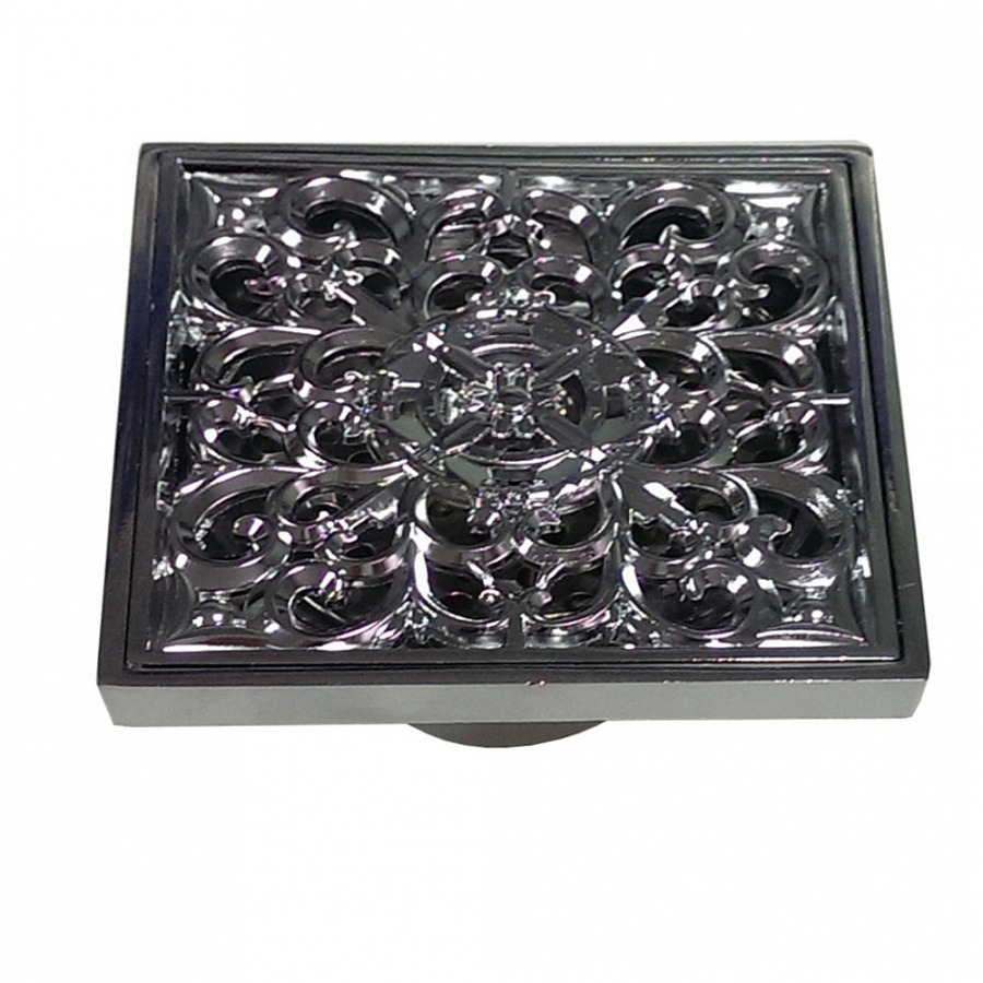 Трап вертикальный с сухим затвором воды 100*100 хромированный с декором 00030 фото