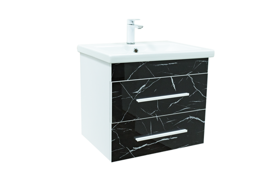 Тумба "КЕНИЯ 60" подвесная Черный мрамор/Белый лак С РАКОВИНОЙ COMO 60 (6117) фото