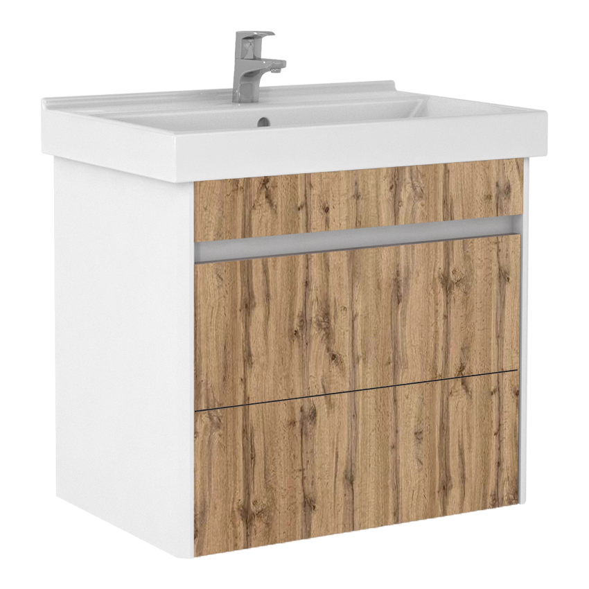 Тумба Uno Дуб BOTAH подвесная B2 Домино DU1512T с раковиной Fest 60 * фото