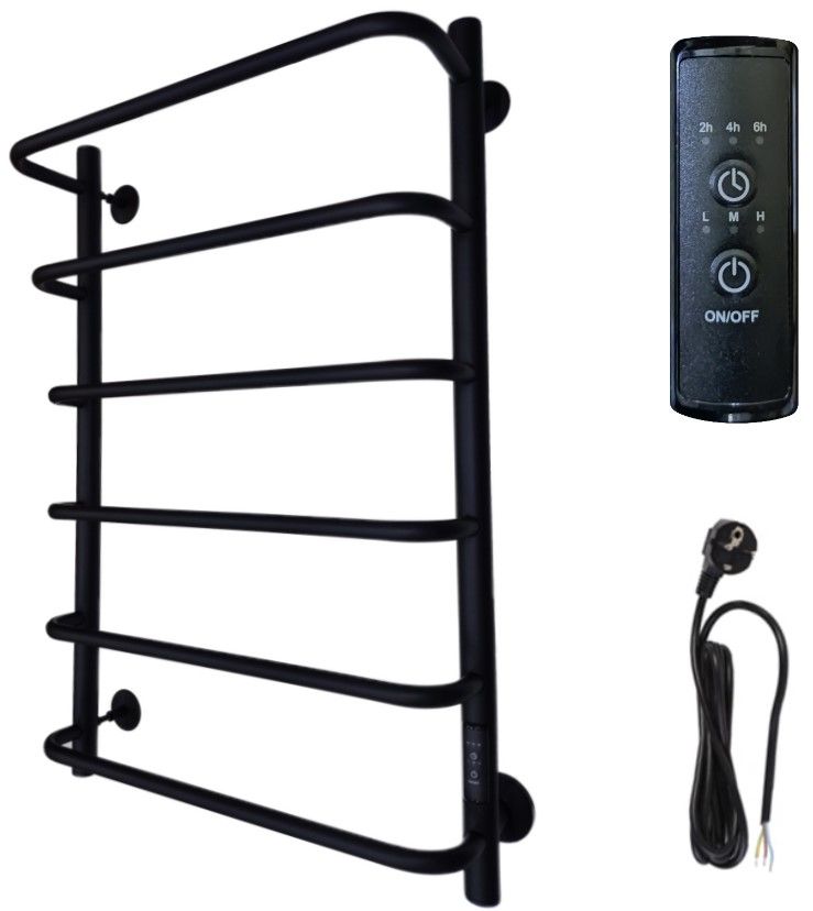 Полотенцусушитель 80*50 В8 (СНШ,ЧернRAL9005(мат),6вст,Под скр.монтаж,с таймером,Ferrum;Прав.подкл) фото