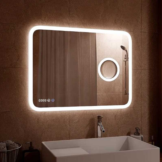 Зеркало Bliss LED 800*700 с увеличительным зеркалом, часами ЗЛП334 фото