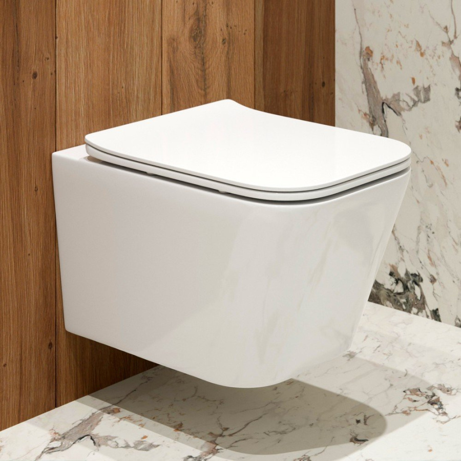 Унитаз подвесной K633 безободковый, сиденье тонкое ДП, крепления фото