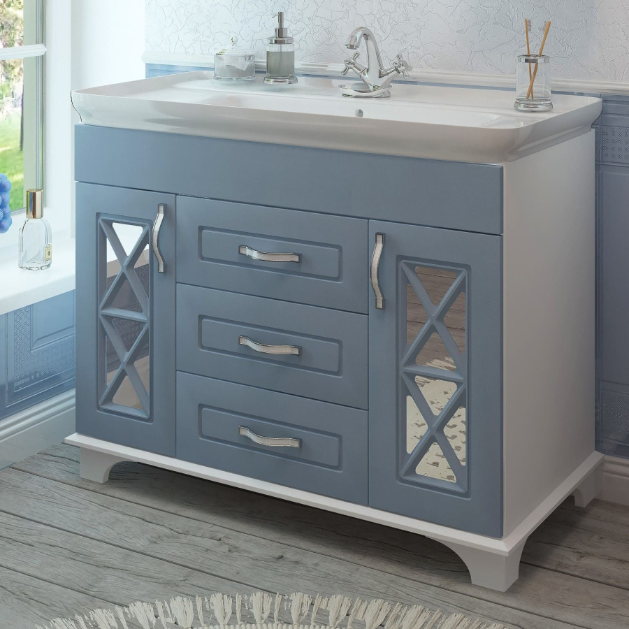 Тумба "Duglas 105 №3" патина голубая с сифоном с раковиной "Duglas 1050"(Выведен у поставщика) фото