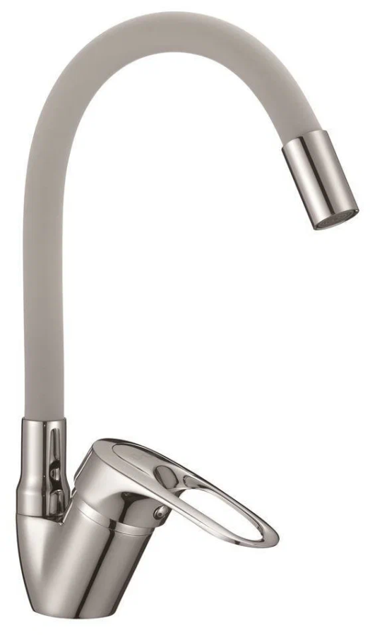 Смеситель д/кухни D150628-2C с гибким силиконовым изливом (серый) фото