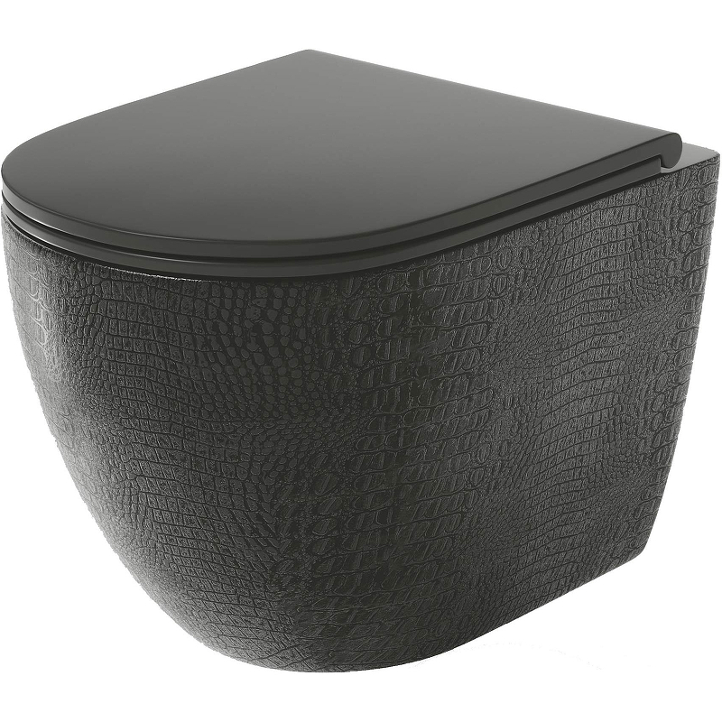 Унитаз GR-4455BBLS Черный подвесной безободковый с тонкой крышкой фото