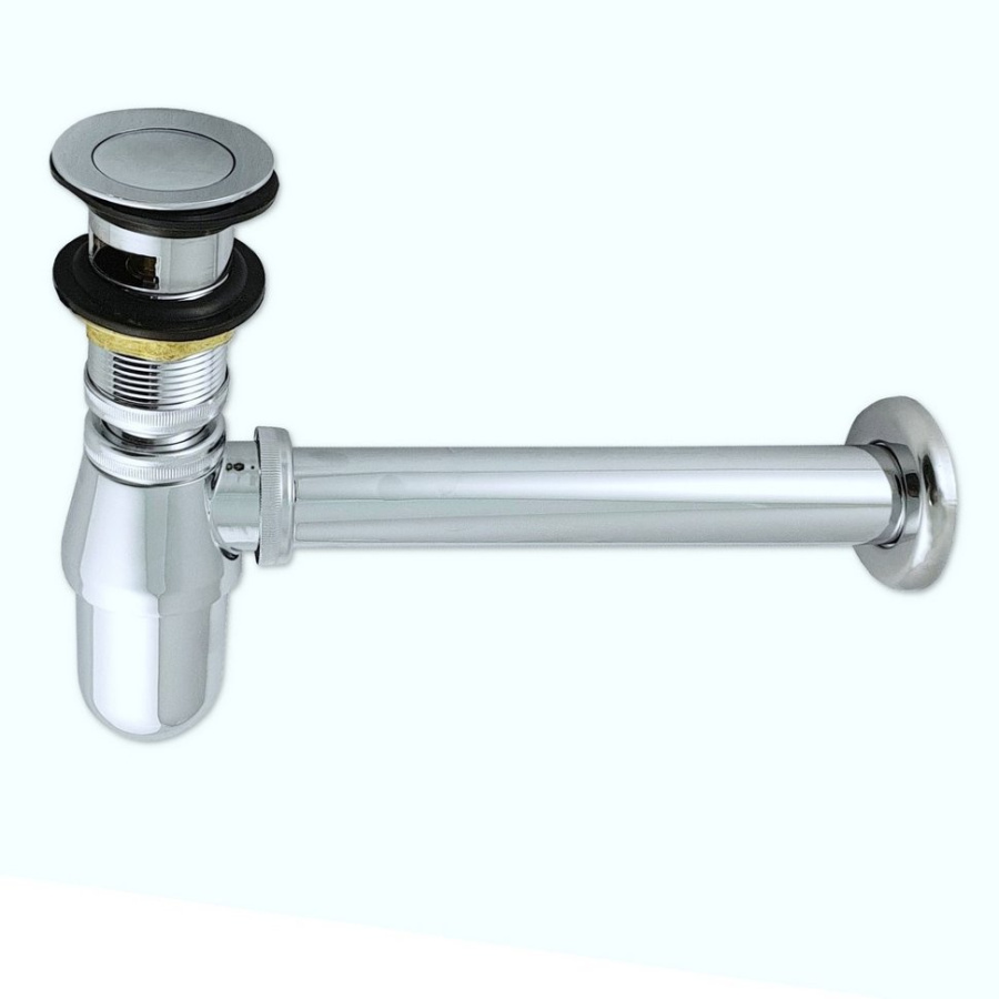 Сифон 8721 д/раковины ,мойки с отводом,металл,хром.латунь  фото