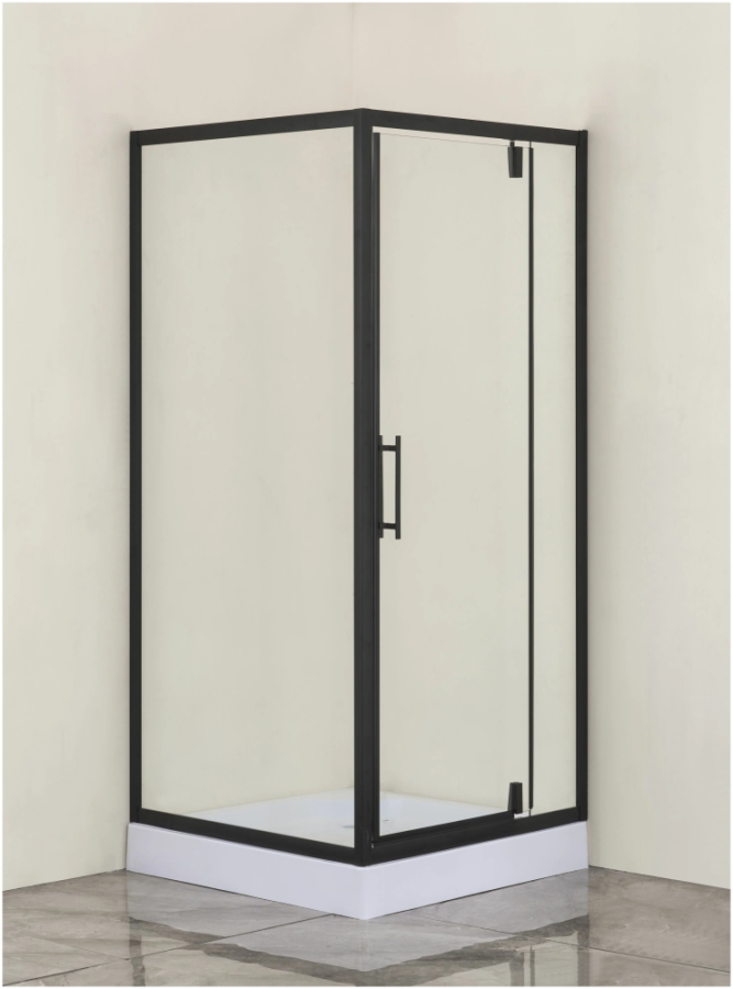 Душевое ограждение CS-604A 90*90*200 R/L  н.п., профиль ЧЁРНЫЙ, прозрачное стекло 6мм фото