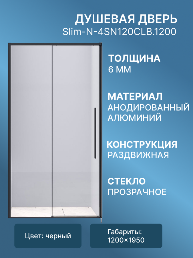 Душевая дверь Slim-N-4SN120CLB.1200 черный ,стекло прозрачное  фото