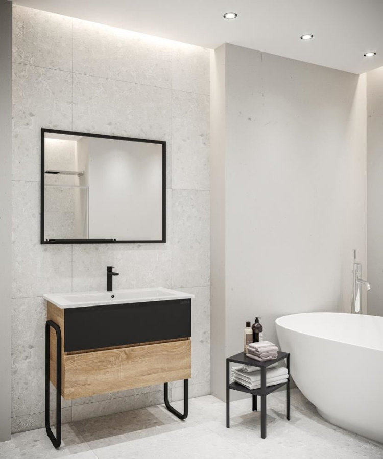 Зеркало "Лофт 90" Grossman с полкой черное фото