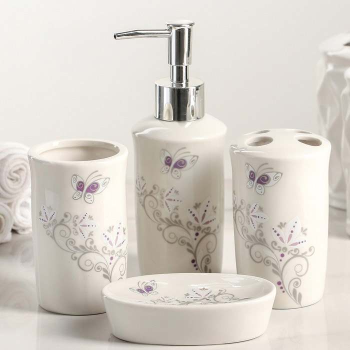 Набор для ванной, 4 предм. (дозатор, мыльница, 2 стакана) 870331 фото