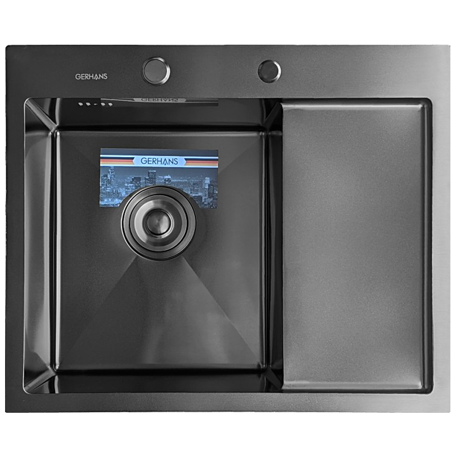 Мойка GERHANS RK35848B-L графит + сифон, вывод фото