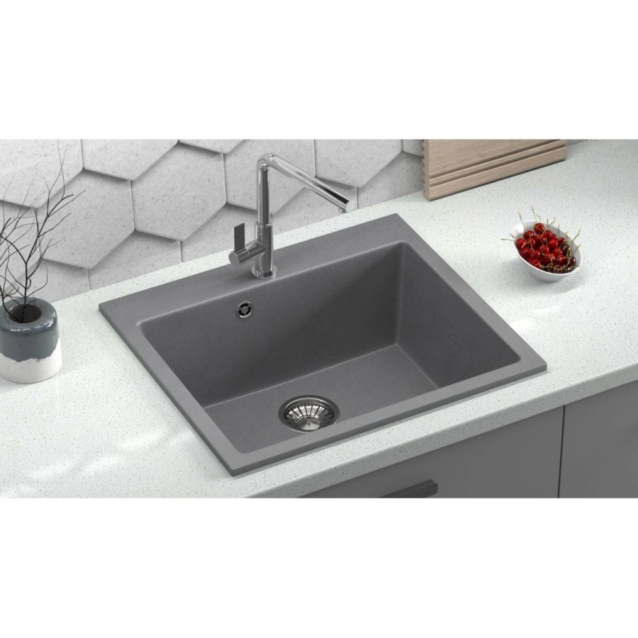 Кухонная мойка AGATA 44/Q8 ТЕМНО-СЕРЫЙ МАТОВАЯ 595*515*215 мм фото