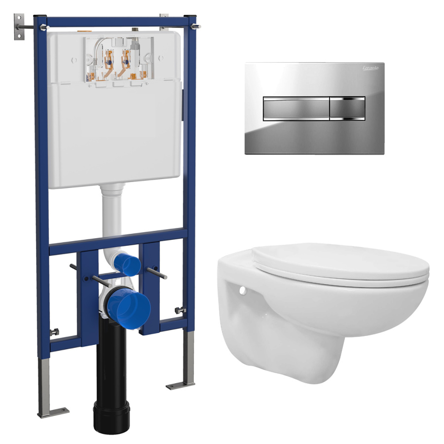 (SET) LORANTO Инсталляция + унитаз Fredo с сиденьем микролифт + кнопка Loranto круг бел глянец фото