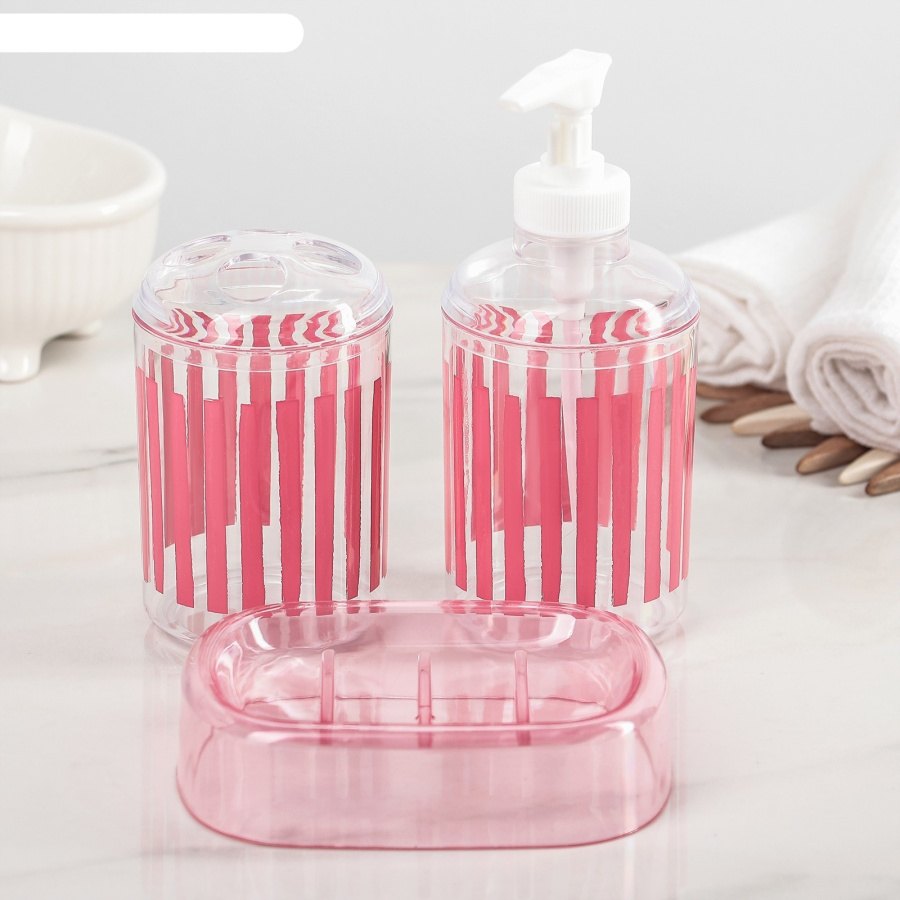 Набор аксессуаров для ванной комнаты, 3 предмета "Полоски" 2483909  фото