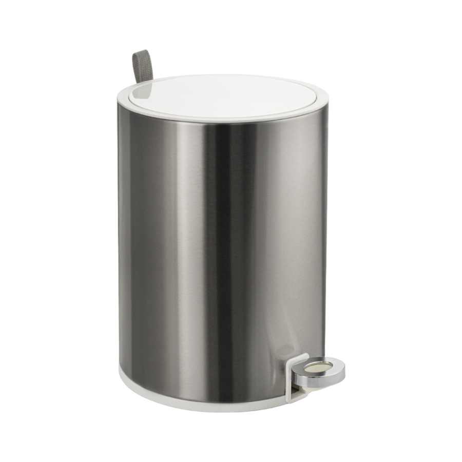 Ведро 5555 круглое, ЕВРОПА, пневматика, ультратонкая Белая крышка, из мат.нерж. стали, 5л, вывод фото