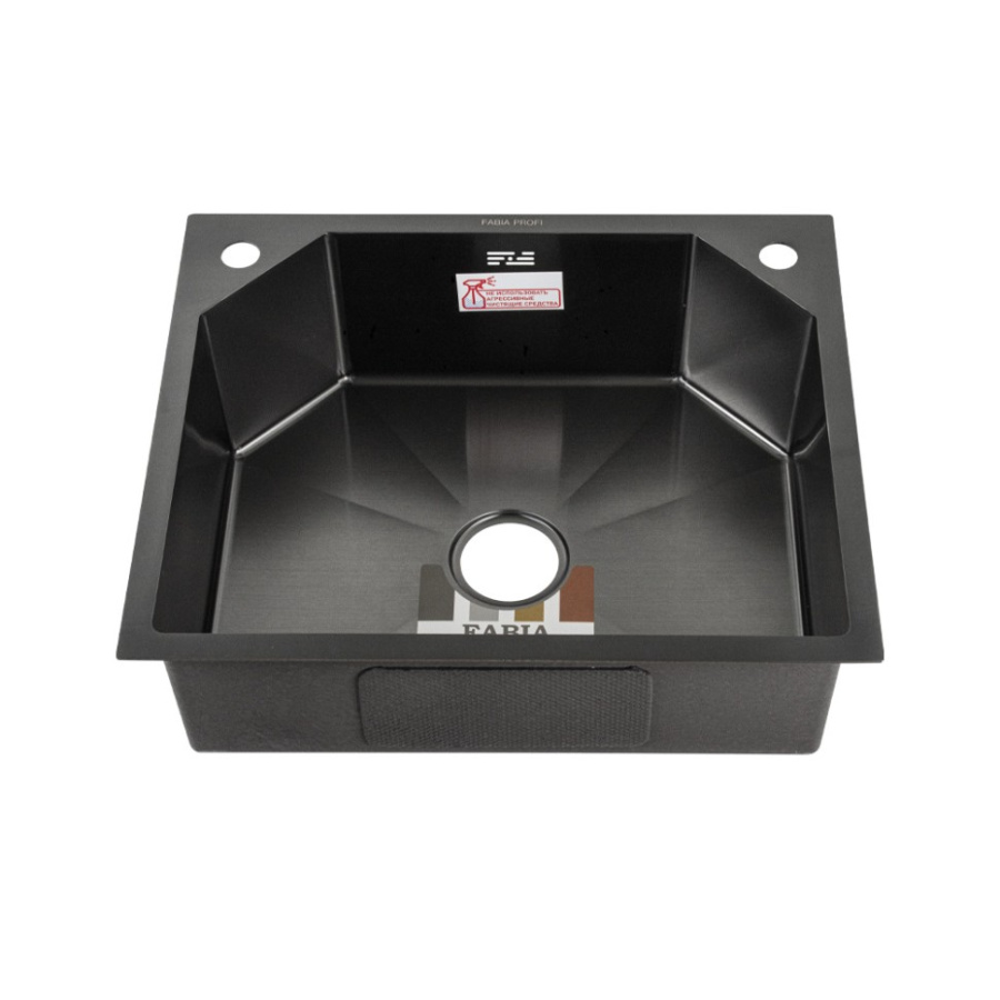 Мойка Fabia Profi врезная 60*50 ГРАФИТ гл ч 20 см , большой сифон с переливом + корзина 60503LRG фото