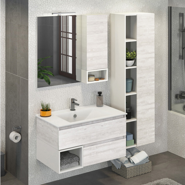 Тумба "ТУРИН 90" дуб белый с раковиной COMFORTY 90E фото