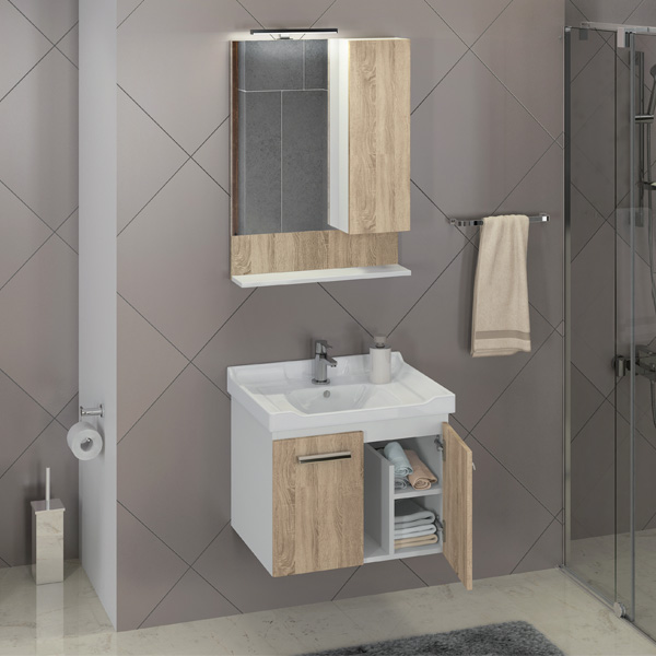 Тумба "РИГА 60" подвесная Дуб сонома с раковиной COMFORTY 9335-60 фото