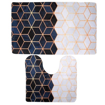 Набор ковриков для ванны и туалета «Геометрия», 2 шт: 40×45, 45×75 см, цвет черно-белый фото