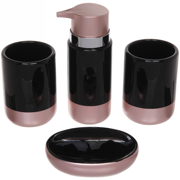 Набор для ванной из 4-х предметов керамический "Камилла" черно-розовое золото 532-295 фото