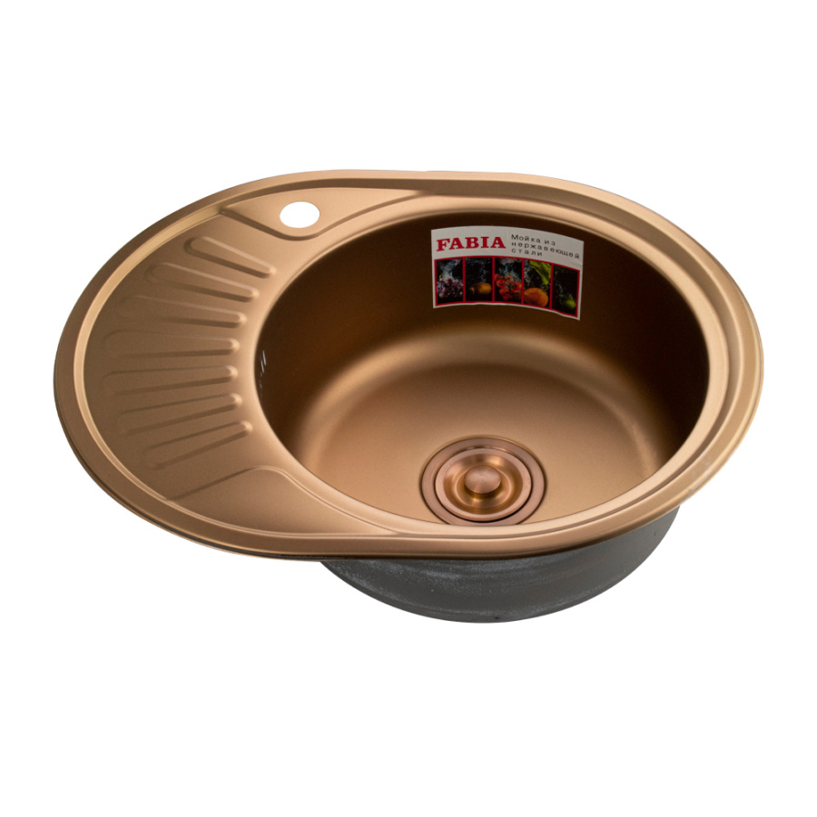 Мойка Fabia врезная 57*45 правая МЕДЬ гл ч 18 см , большой сифон с переливом 9568 фото