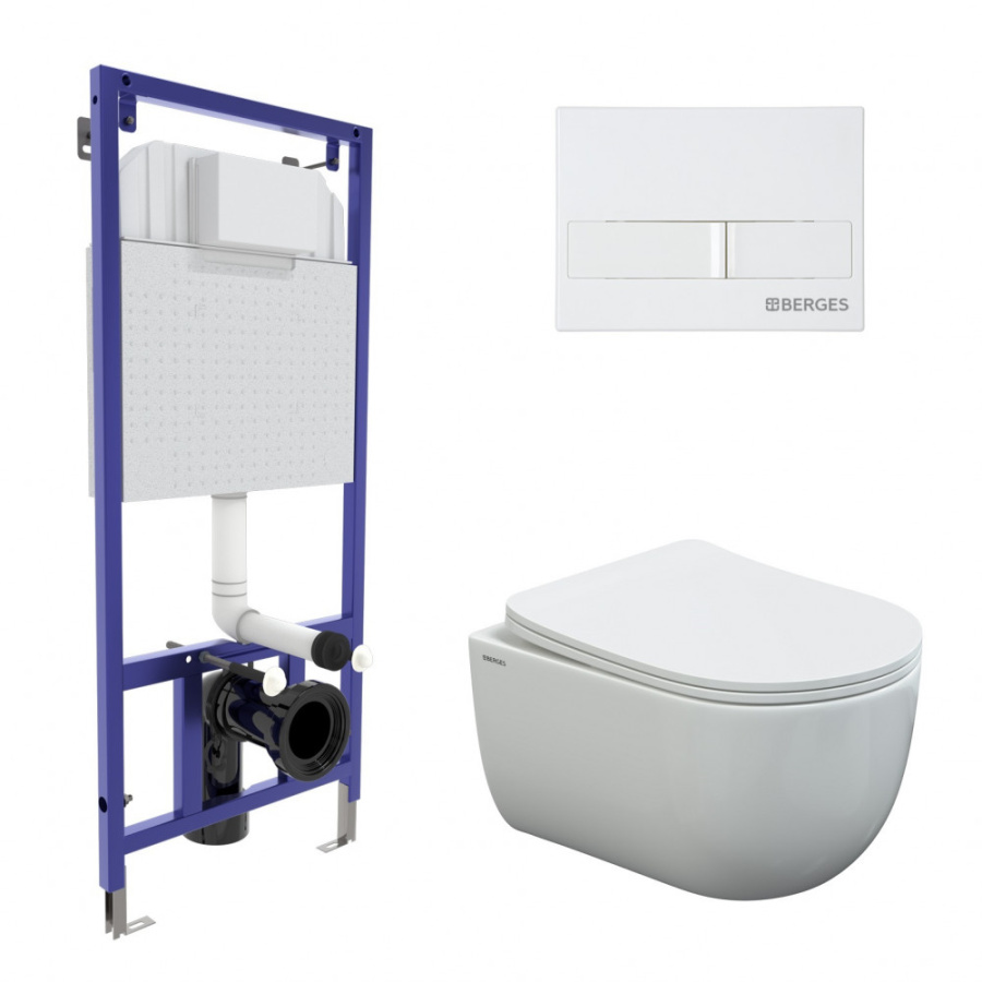 Инсталяция Berges NOVUM кнопка L1+  унитаз Ventas Rimless + сидение фото