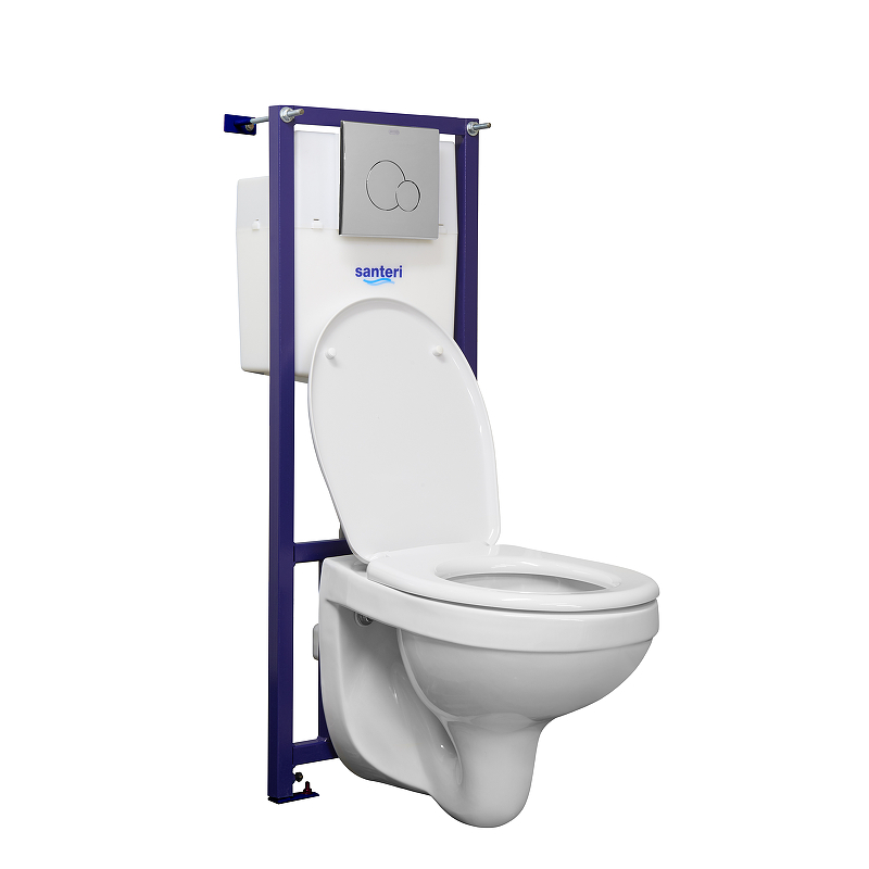 Альфа (SET) унитаз подвесной (сиденье пп,инсталляция,панель хром глянец)) фото