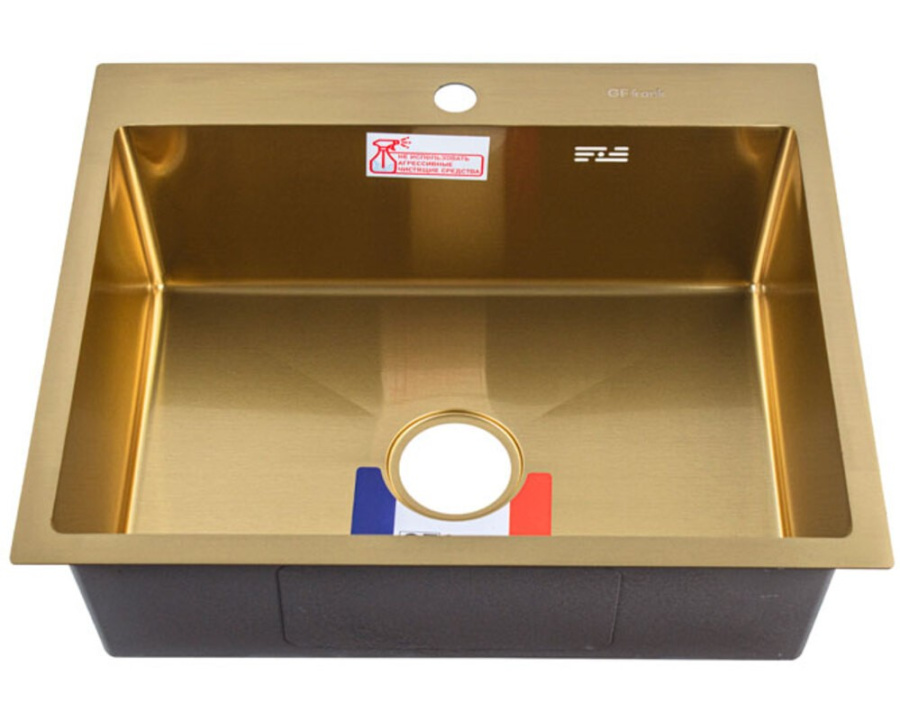 Мойка GFFrank врезная 60*50 Матовое золото гл ч 20см, большой сифон с переливом 60502Z фото