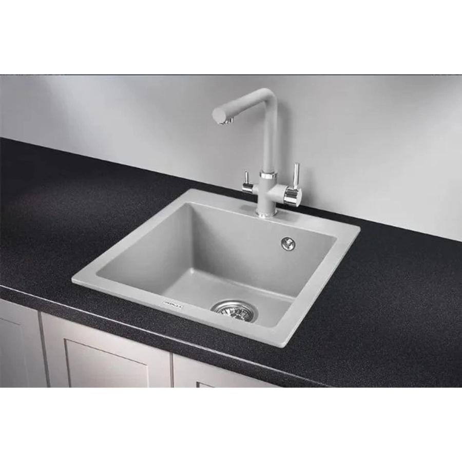 Кухонная мойка AGATA AG4C3 СЕРАЯ кварцевая 545*485*170мм фото