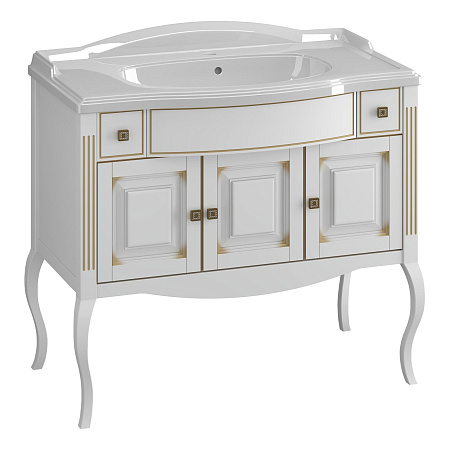 Тумба "ЛАУРА 100" напольная белый матовый с патиной-бежевый с раковиной Florentina Лаура 100 фото
