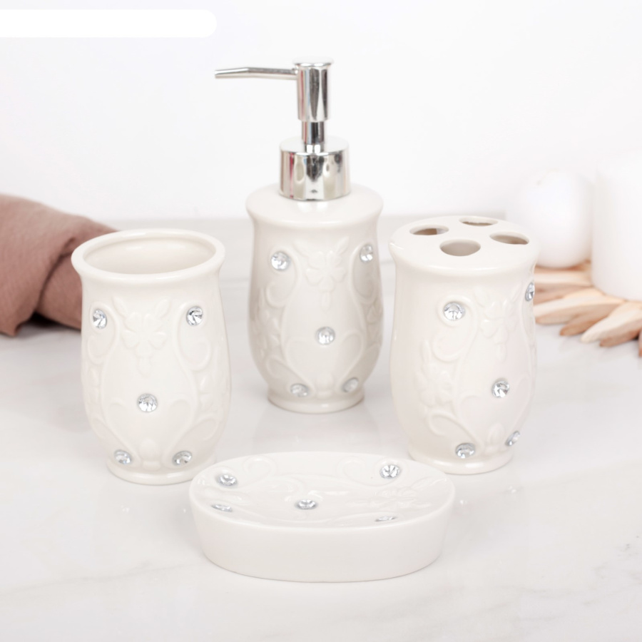 Набор для ванной, 4 предм. (дозатор, мыльница, 2 стакана) 870321 фото