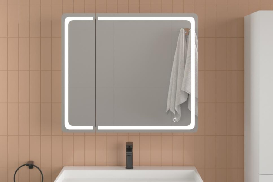 Шкаф зеркальный "ЛАЙТ БОКС 03" 80*70см БЕЛЫЙ СОФТ фото