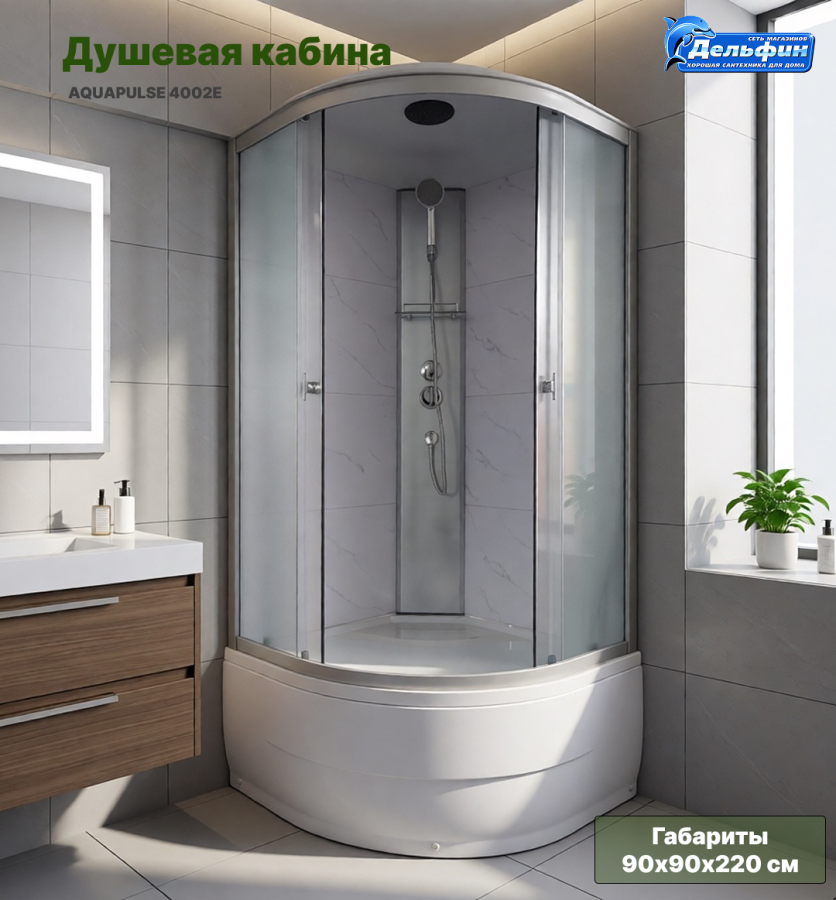 AQUAPULSE 4002E 90*90*220 гл.п. fabric white marble !!!АКЦИЯ!!! фото
