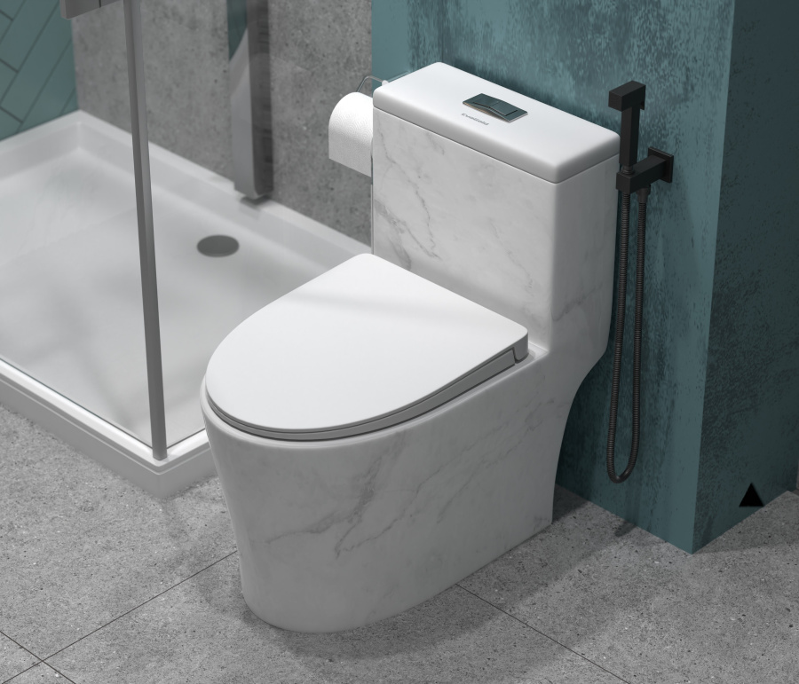 Монолит SM9609 МРАМОР, безободковый, сиденье ДП тонкое (с гофрой и подводкой) фото