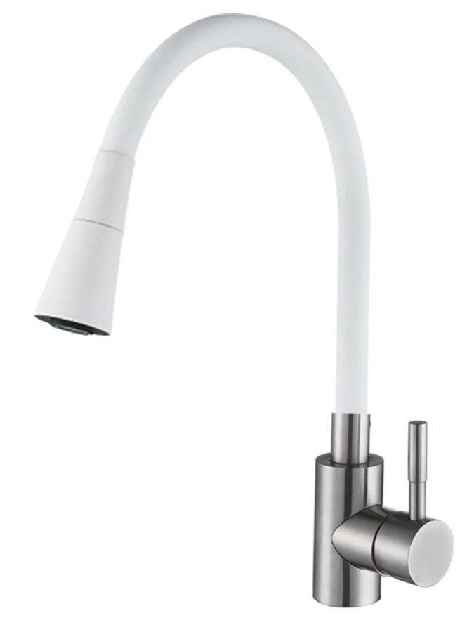 Смеситель АНТЕЙ д/кухни 572571 Мармелад белый гибкий  фото