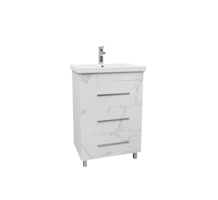 Тумба "ВЕНЕЦИЯ 60" напольная Calacato/Белый лак С РАКОВИНОЙ COMO 60 (6912) фото