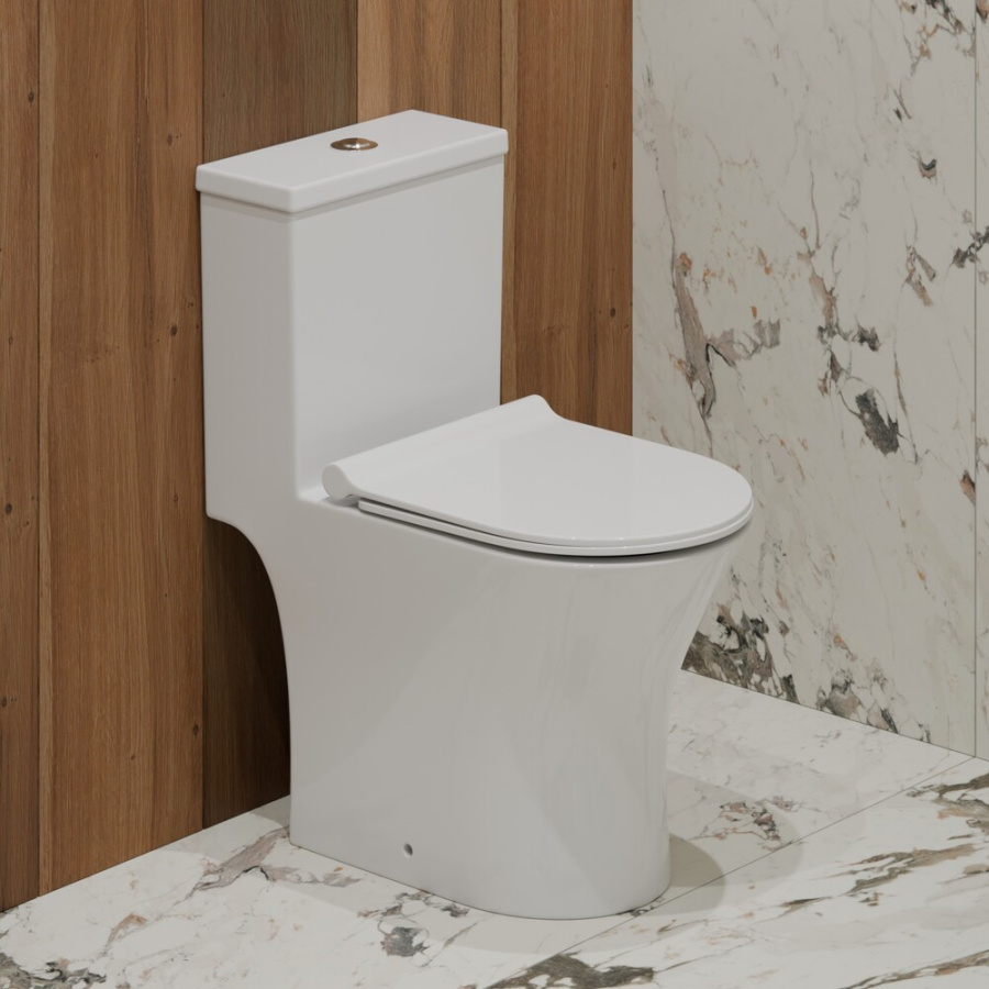 Монолит TR1197 безободковый, сиденье тонкое ДП, арматура (с гофрой и подводкой) фото