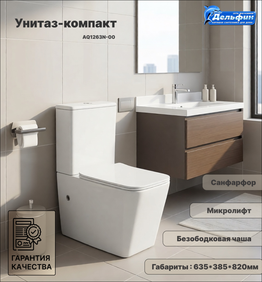 AQ1263N-00 ЛИБРА Унитаз-компакт безобод. с сиденьем тонким микролифт фото