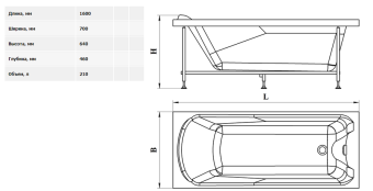 ЛАРЕДО-2 ванна 160*70 + каркас #WF_CITY_VIN# картинка