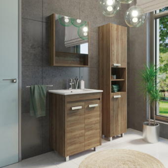 Тумба "МАРИО-60" COMFORTY дуб тёмный  с раковиной Quadro 60 #WF_CITY_VIN# картинка