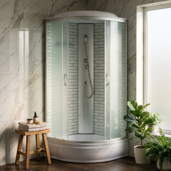 Душевая кабина CS-6690-25FW,90*90*215ср.п 25см,бел.кирпич.узор,стекло 4мм,проф.хром!!!УСИЛЕННАЯ!!! #WF_CITY_VIN# картинка