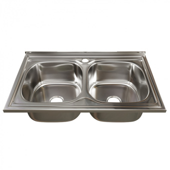 Мойка 80х50 (0,6) 2-х чаш вып 3 1/2 MIXLINE 18см с сифоном #WF_CITY_VIN# картинка